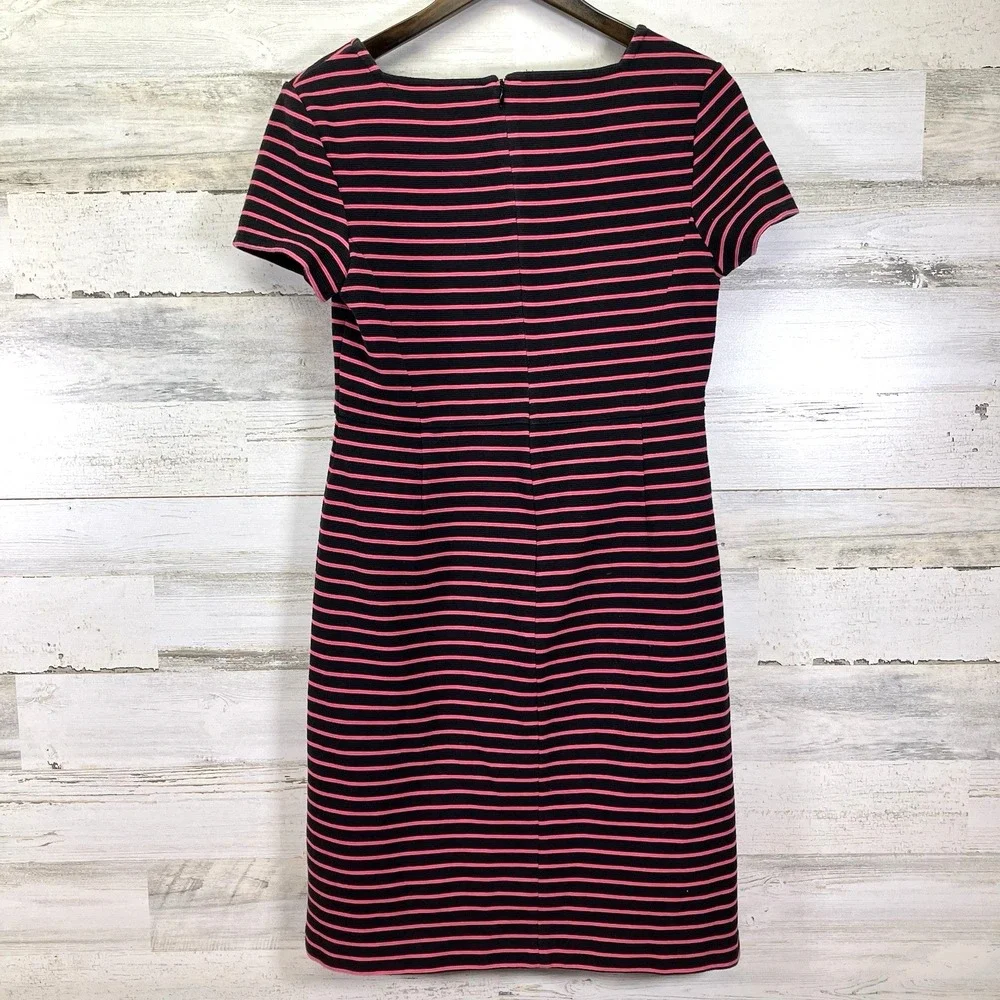 Talbots Womens Black & Pink Striped Short Sleeve Fit & Flare Knee Length Dress 6
